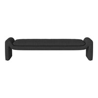 Modern dark gray bench with a textured fabric and sleek, curved design. Ideal for contemporary interiors.