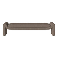 Stylish beige bench with a textured fabric and elegant curved design, perfect for modern interiors.
