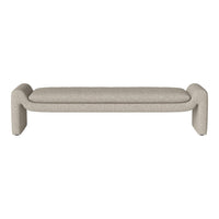 Light beige sofa with a textured fabric and smooth lines, featuring a minimalist design and modern aesthetic.