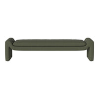 Olive green bench with smooth, modern design and soft upholstery for a stylish touch in any space.