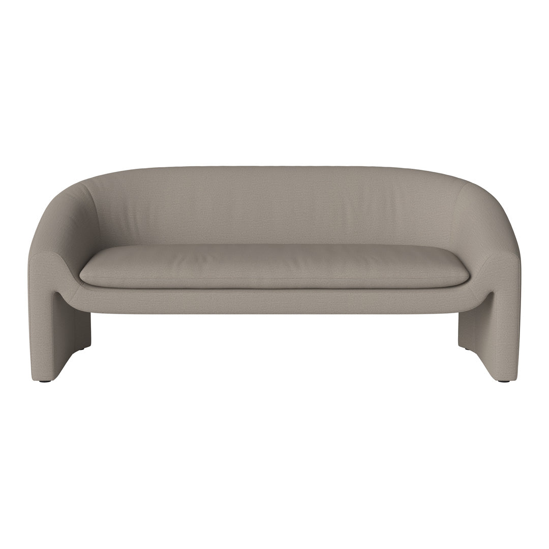 Beige minimalist sofa with smooth, rounded edges and soft texture, perfect for modern interiors.