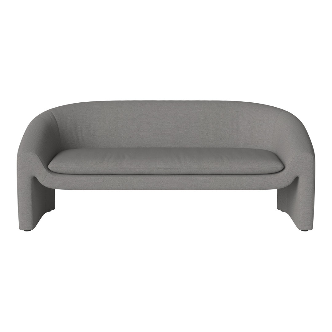 Stylish gray sofa with smooth texture and curved silhouette, perfect for modern living spaces.