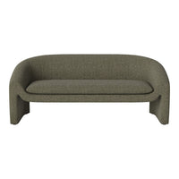 Olive green striped sofa with a soft, textured fabric and modern curved design. Ideal for stylish living spaces.