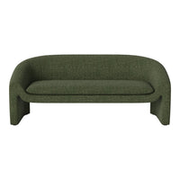 Green striped sofa with a modern design, showcasing varying shades of deep and light green in a textured pattern.