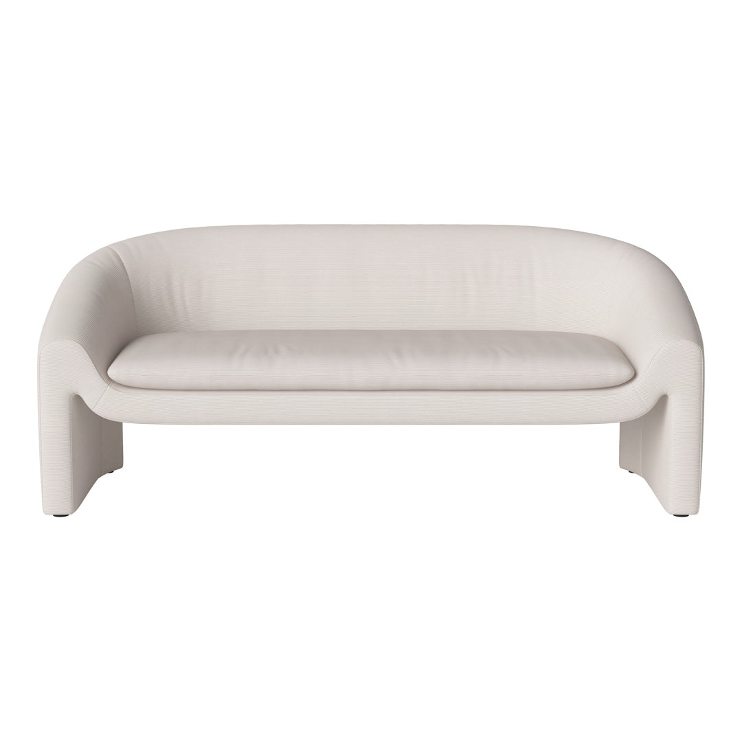 Stylish cream-colored sofa with smooth, minimalist design and subtle textured fabric pattern. Perfect for modern interiors.