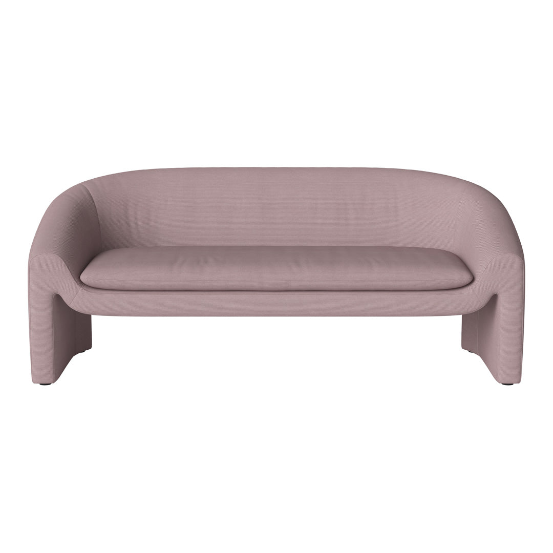 Soft pink modern sofa with a smooth texture and minimalist design, perfect for contemporary living spaces.