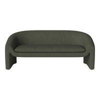 Olive green upholstered sofa with a textured fabric and modern curved design, perfect for contemporary decor.