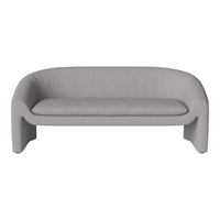 Minimalist gray sofa with subtle texture and smooth, rounded edges for a modern aesthetic.