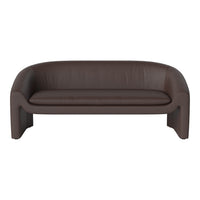 Brown leather sofa with a sleek, minimalist design and smooth, contemporary lines. Ideal for modern interiors.