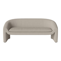 Light beige sofa with a smooth fabric finish and minimalist, curved design. Stylish and modern for any living space.