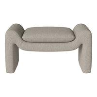 Beige upholstered ottoman with a textured pattern in a modern design. Perfect for contemporary interiors.