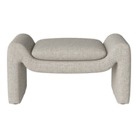 Light beige textured ottoman with a minimalist design and subtle woven pattern. Perfect for modern decor.