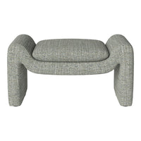 Gray textured ottoman with a subtle pattern, featuring a modern, minimalist design for versatile decor.