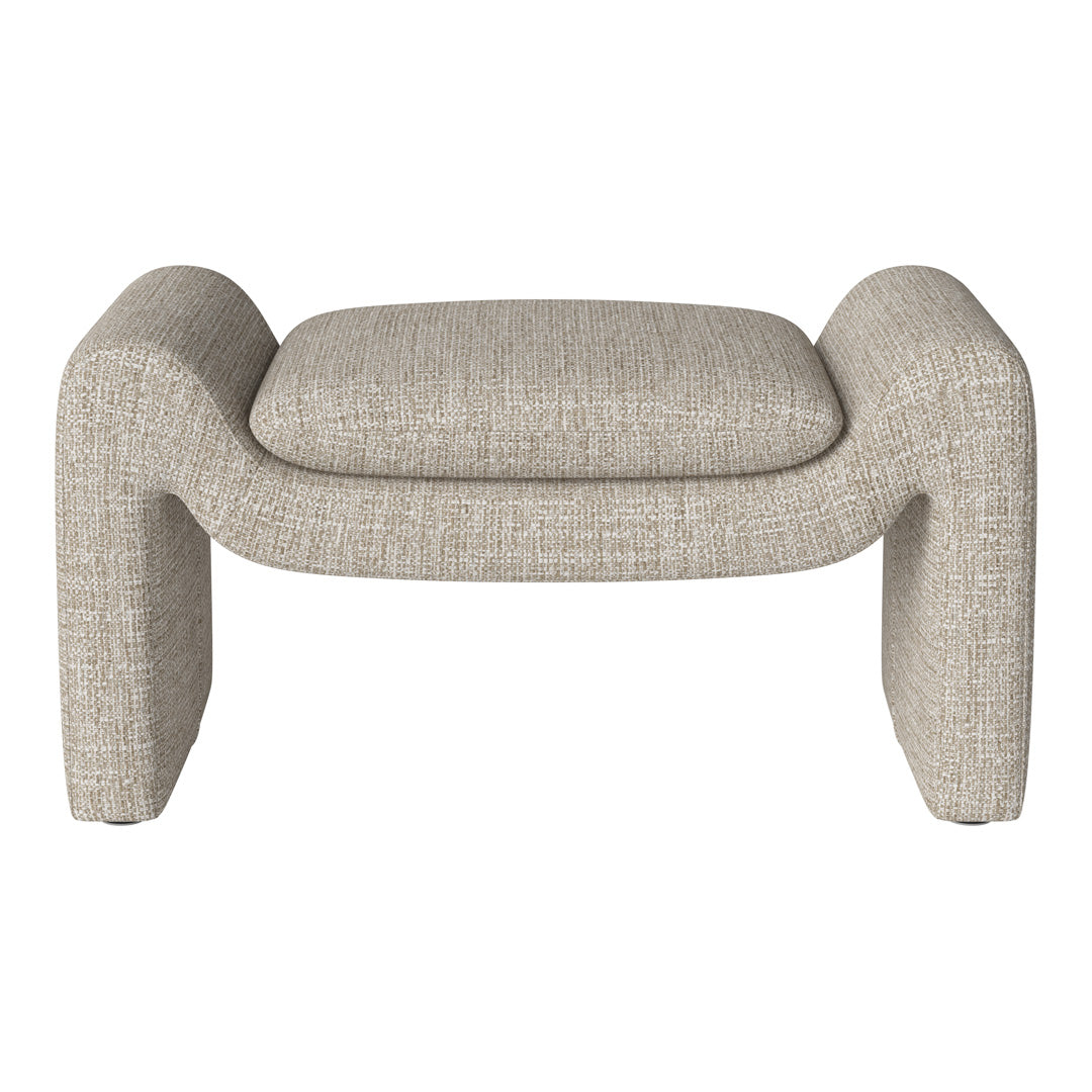 Beige textured ottoman with a modern design, featuring a subtle woven pattern for a stylish and cozy look.