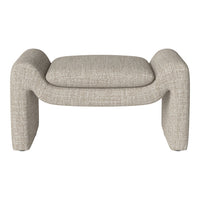 Beige textured ottoman with a modern design, featuring a subtle woven pattern for a stylish and cozy look.