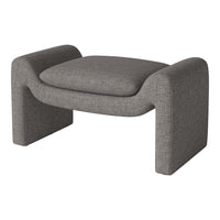 Gray textured ottoman with a modern, sculptural design. Soft fabric and contemporary lines for a stylish touch.