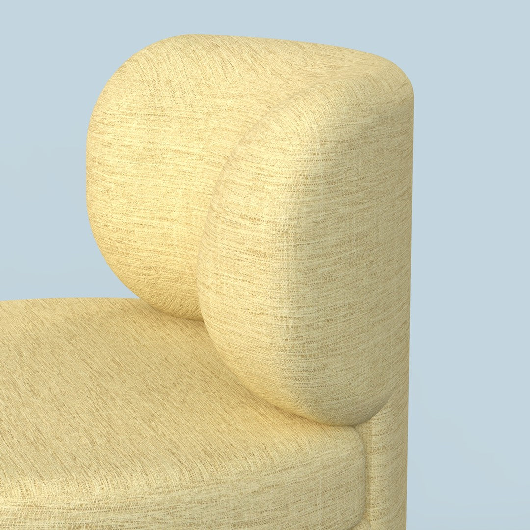 Soft yellow textured upholstery with rounded armrest, perfect for a modern and cozy interior.