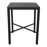 Black square table with sleek metal frame and minimalistic cross pattern design. Perfect for modern decor.