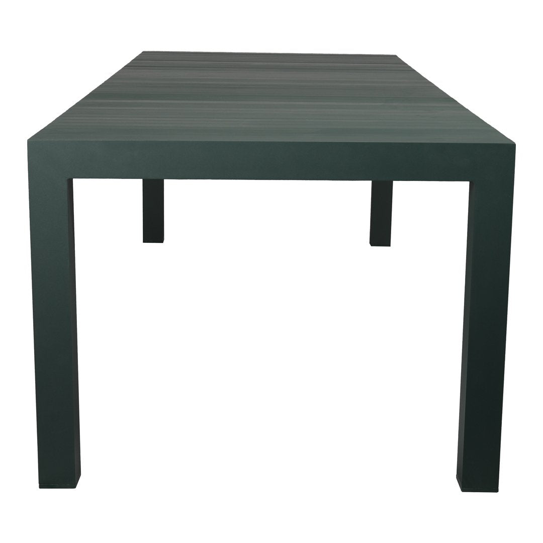 Rectangular outdoor table in dark green with a smooth, modern finish and sleek lines. Perfect for contemporary spaces.