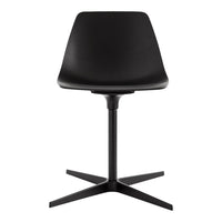 Black modern chair with a sleek, minimalist design and a sturdy crossbase. Simple and stylish for any space.