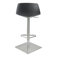 Black curved bar stool with a sleek silver base. Modern design with a minimalist aesthetic. Perfect for contemporary spaces.