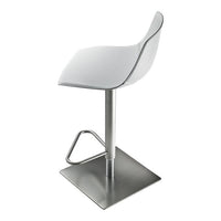 Modern white bar stool with a sleek design, featuring a minimalist silver base and smooth curves. Ideal for contemporary decor.