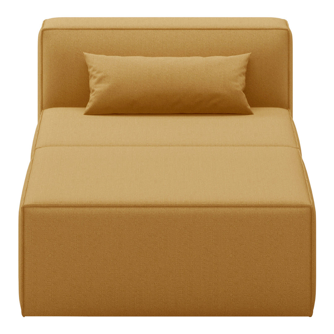 "Solid mustard yellow daybed with a matching bolster pillow, featuring a minimalist design."