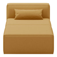 "Solid mustard yellow daybed with a matching bolster pillow, featuring a minimalist design."