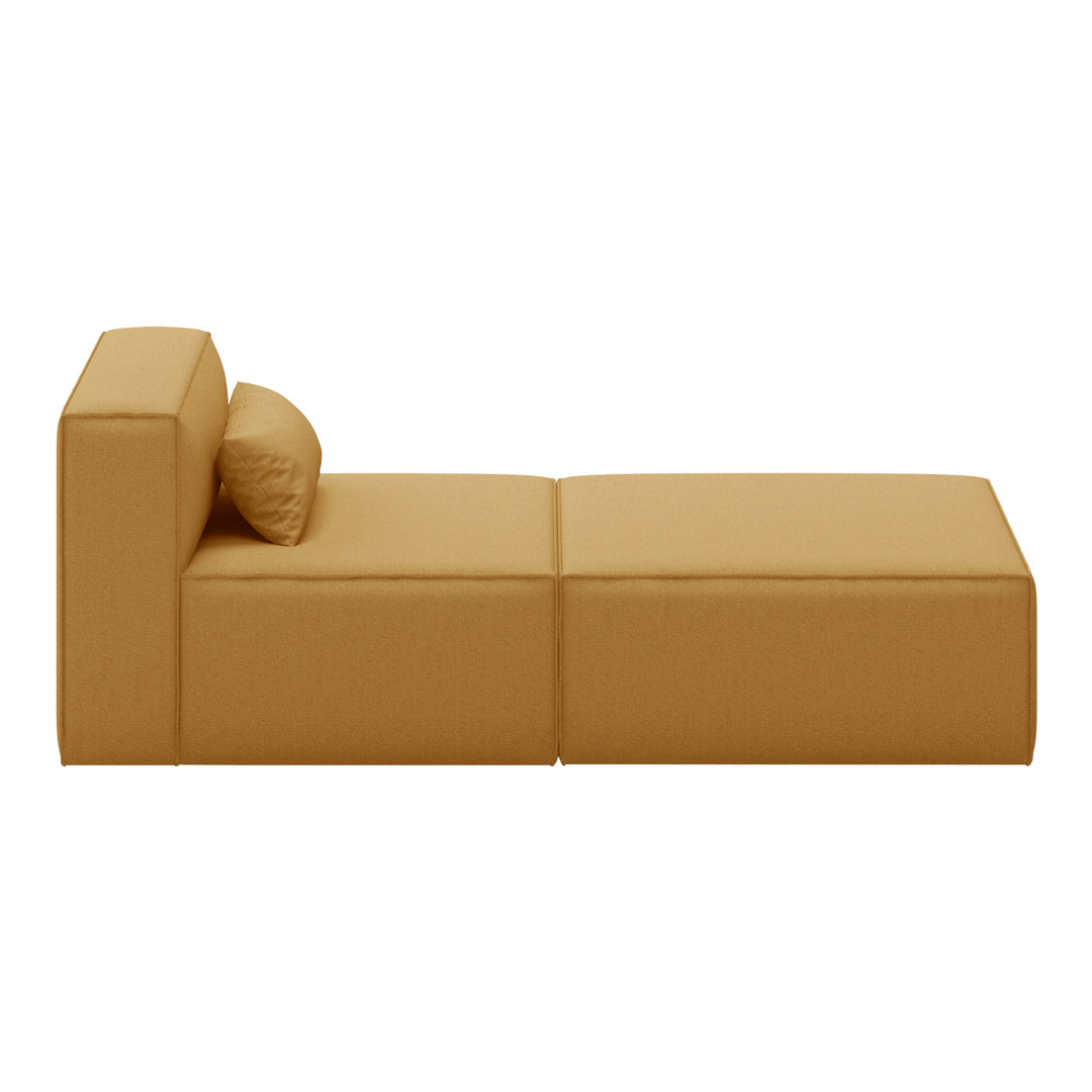 Solid mustard yellow couch with a simple, modern design and a matching pillow for added comfort.