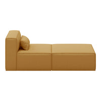 Solid mustard yellow couch with a simple, modern design and a matching pillow for added comfort.