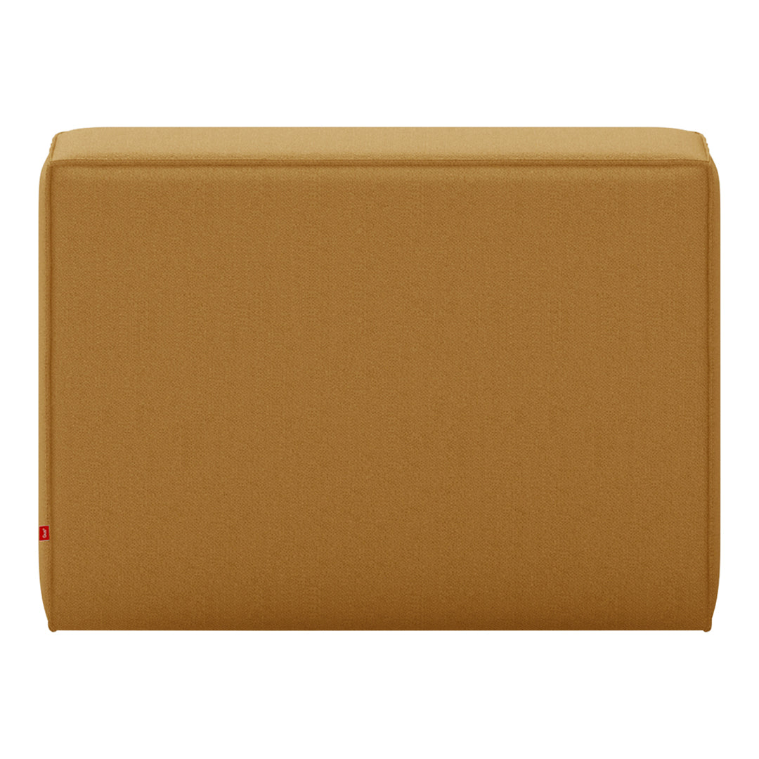 Solid mustard yellow upholstered storage ottoman with a sleek, modern design.