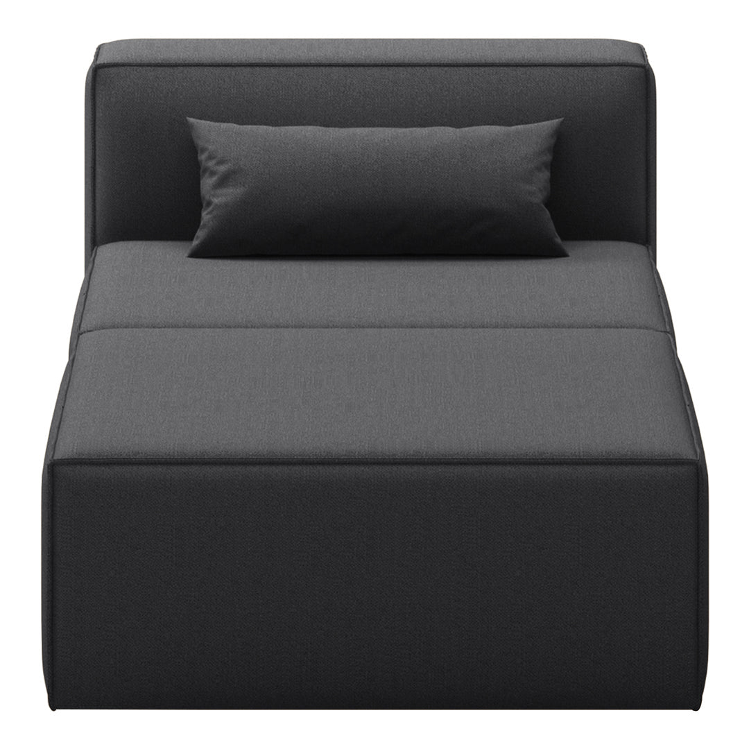 Modern black daybed with a sleek, minimalist design and a textured fabric finish. Includes a matching lumbar pillow.