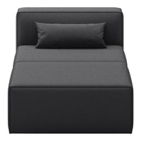 Modern black daybed with a sleek, minimalist design and a textured fabric finish. Includes a matching lumbar pillow.
