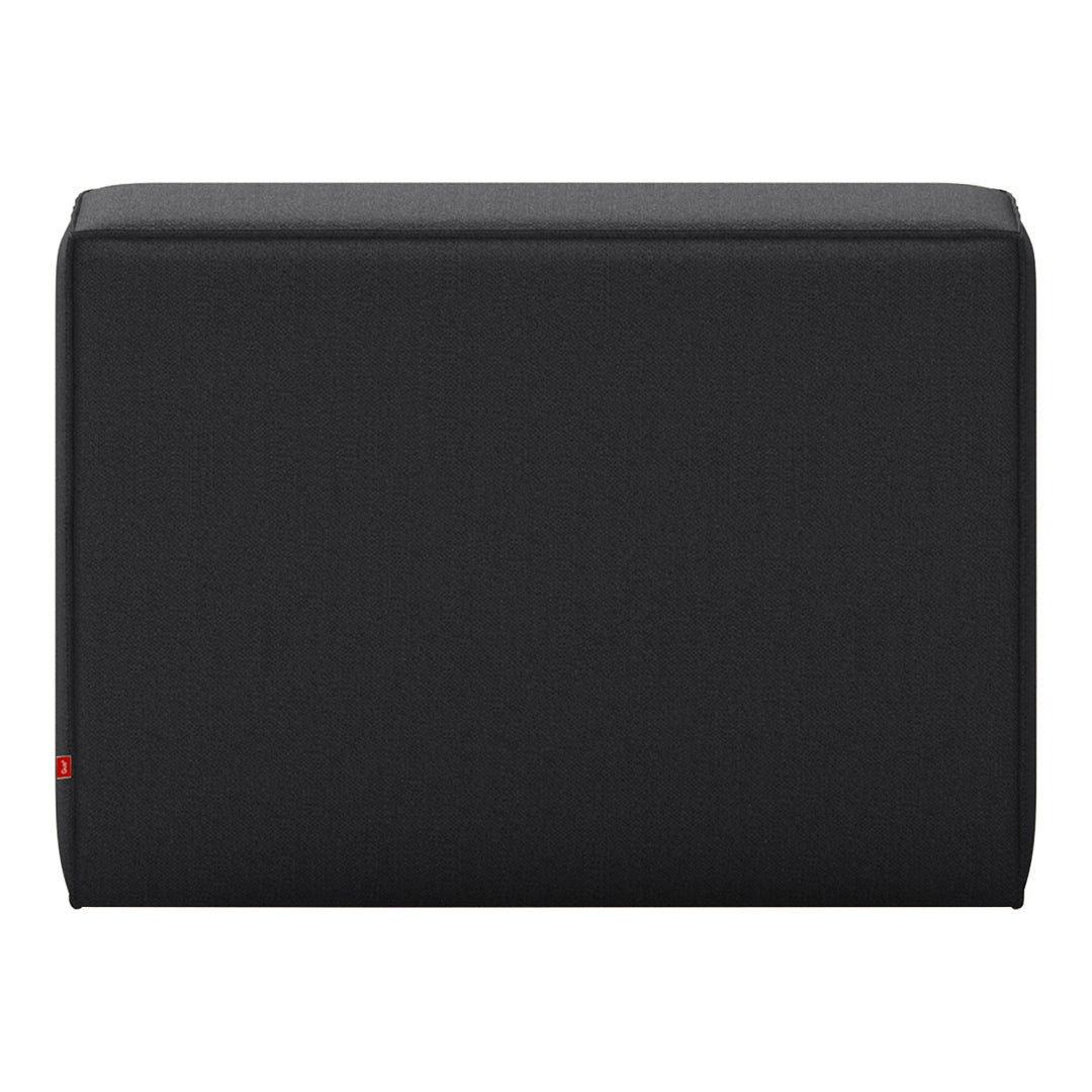 Stylish black upholstered ottoman with a sleek, modern design. Smooth texture and minimalist look enhance any space.