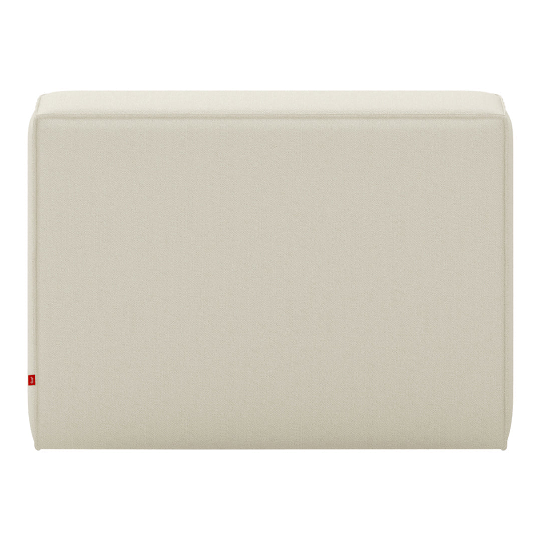 Beige upholstered ottoman with a smooth, solid surface and no visible patterns. Ideal for modern decor.
