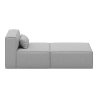Light gray sectional sofa with a simple, modern design and subtle textured pattern. Ideal for contemporary spaces.