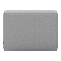 Gray upholstered storage ottoman with a smooth, textured fabric finish, featuring clean lines and minimal design.