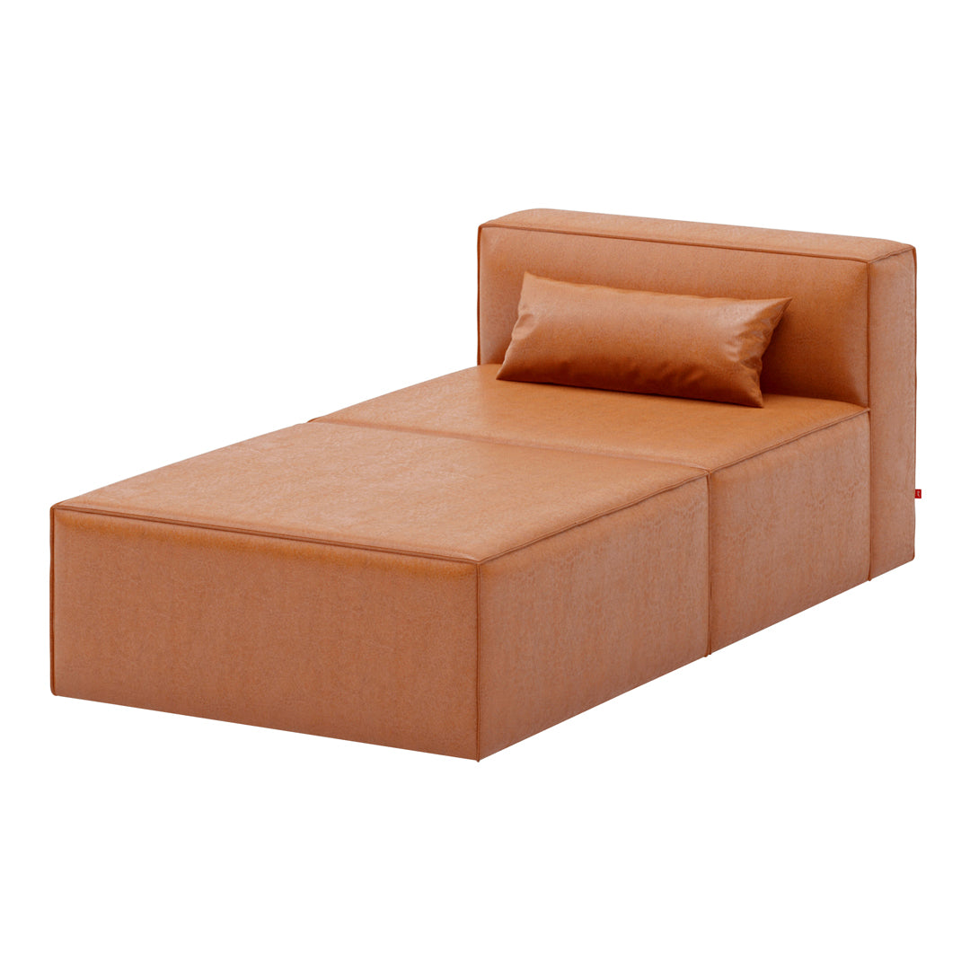 Soft orange minimalist sofa bed with smooth texture and simple design, perfect for a modern living space.