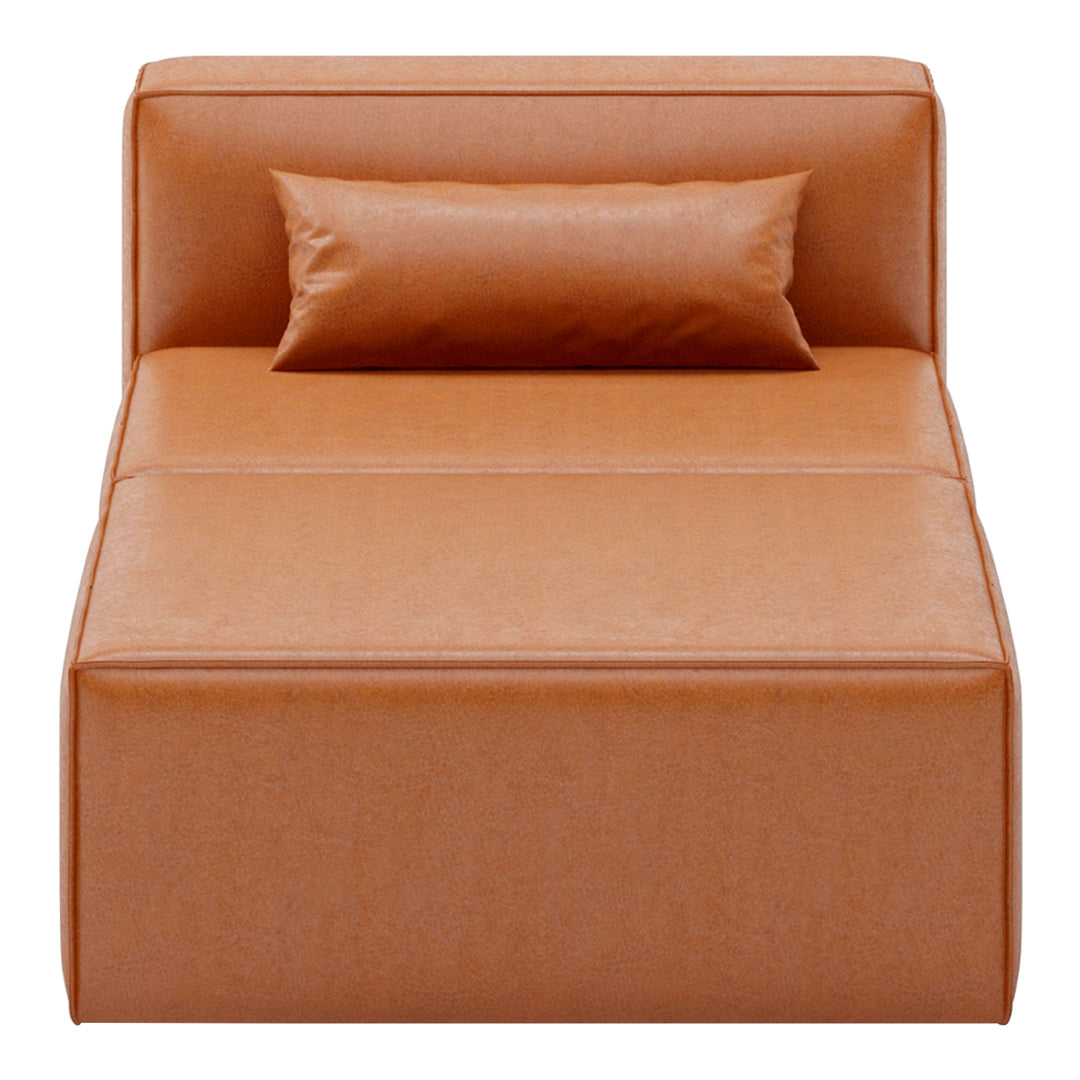 Orange upholstered daybed with clean lines and a matching decorative pillow. Modern minimalist design.