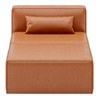 Orange upholstered daybed with clean lines and a matching decorative pillow. Modern minimalist design.