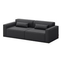 Black minimalist sofa with clean lines and plush cushions, perfect for modern living spaces.