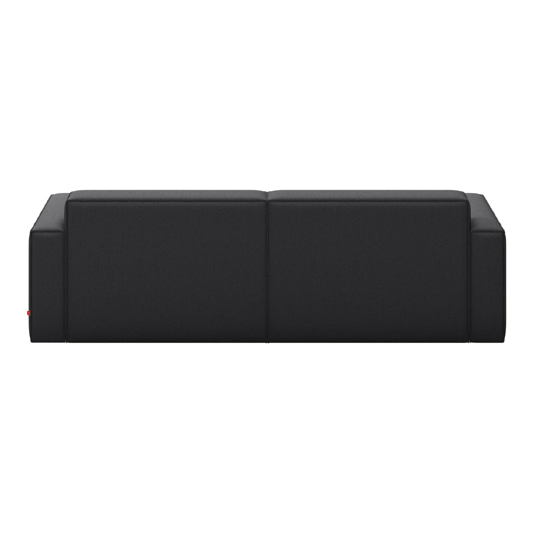 Sleek black sofa with a minimalist design and smooth, solid upholstery. Perfect for modern interiors.