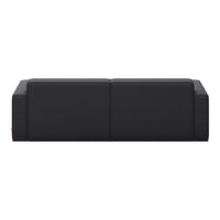 Sleek black sofa with a minimalist design and smooth, solid upholstery. Perfect for modern interiors.