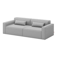 Light gray sectional sofa with a smooth fabric finish and subtle textured cushions. Modern and minimalist design.