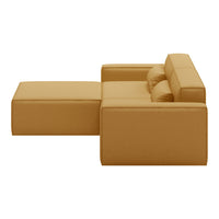 Modern mustard yellow sectional sofa with clean lines and a minimalistic design. Perfect for stylish living spaces.