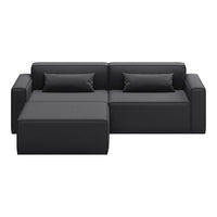 Stylish black sectional sofa with sleek, minimalist design and soft fabric upholstery. Perfect for modern living spaces.
