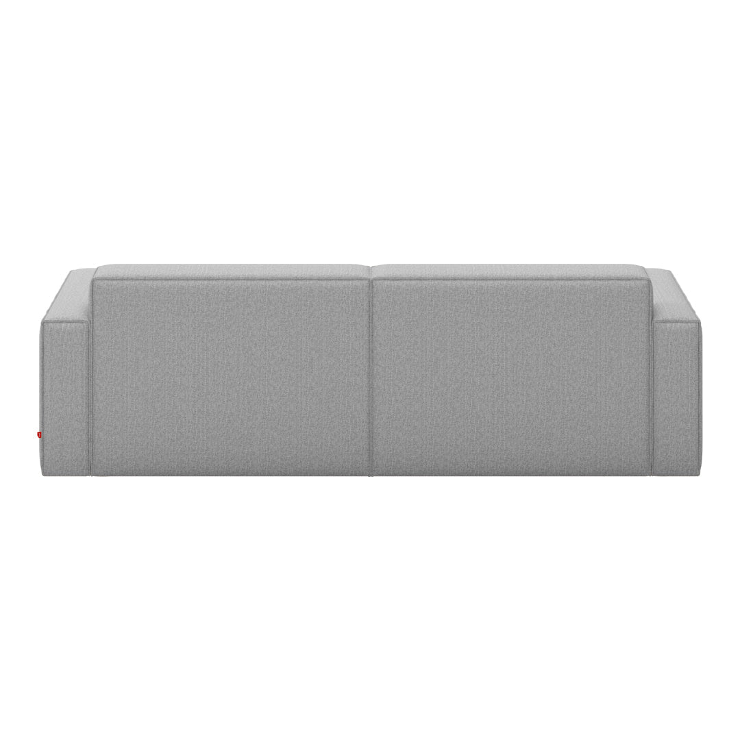 Gray two-seater sofa with a minimalist design and subtle texture, perfect for modern living spaces.