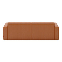 Modern brown leather sofa with a minimalist design and smooth texture, featuring clean lines and a sleek silhouette.