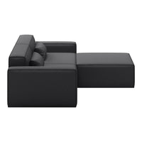 Sleek black modular sofa with a minimalist design and smooth texture, perfect for modern interiors.