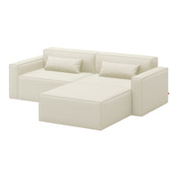 Light beige sectional sofa with smooth, minimalist design and matching cushions. Perfect for modern interiors.